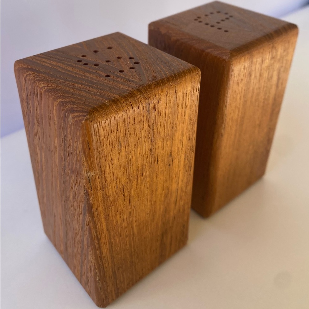 Midcentury Modern Wood Block Salt and Pepper Shakers